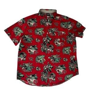 Star Wars The Mandalorian Grogu Baby Yoda Leaves Hawaiian Button Up Shirt Large